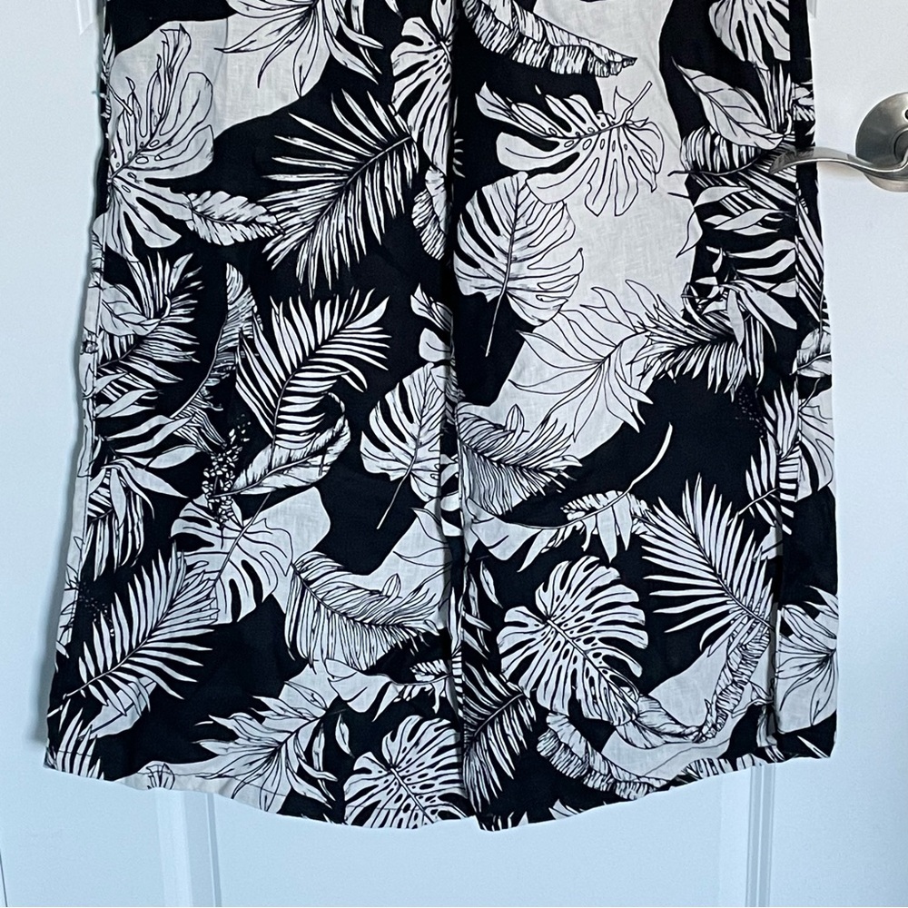 Christian Siriano Linen Tropical Wide Leg Pants black white floral 54287 - Picture 5 of 11